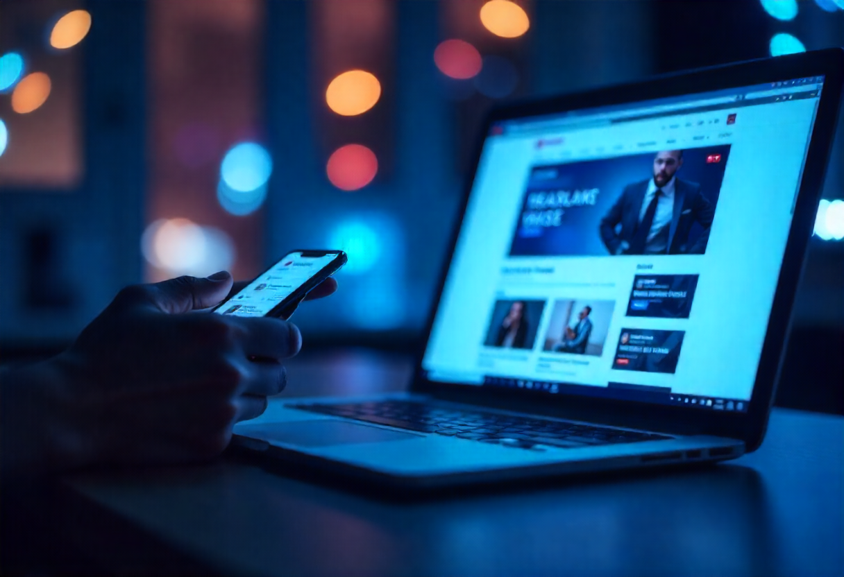 A business team analyzing digital marketing data and online performance on laptops in 2025