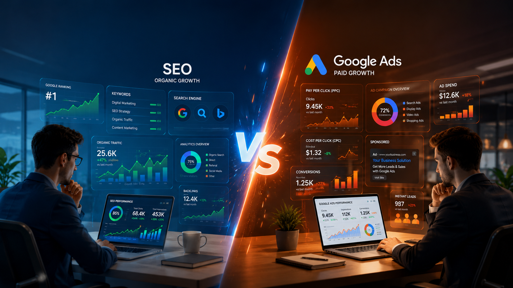 SEO vs Google Ads comparison for business growth and digital marketing strategy